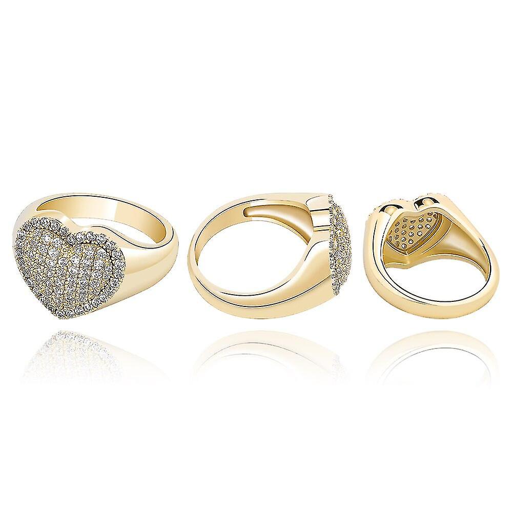 Hip Hop Gold Silver Color Heart Ring Copper Iced Out Cubic Zirconia High Quality Fashion Delicate Jewelry Gift Men Women