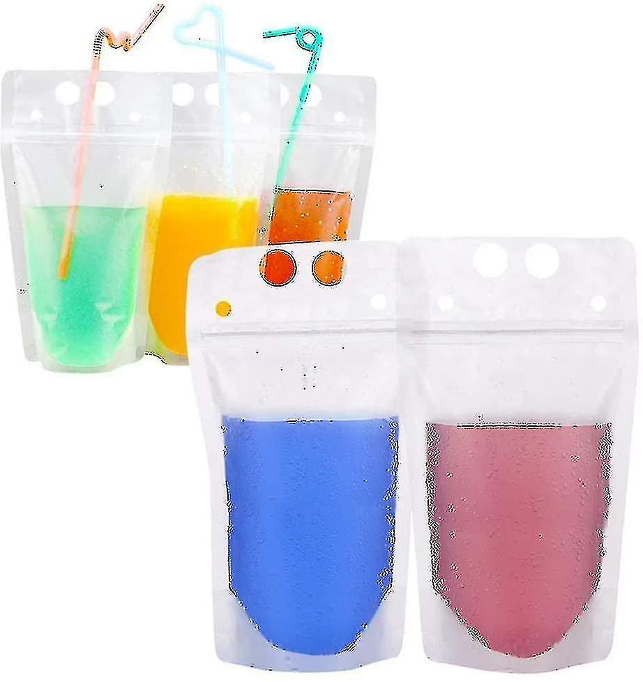 New 50pcs 500ml Smoothie Sachets With Straw, Juice Bags, Clear Drink Pouches Bags