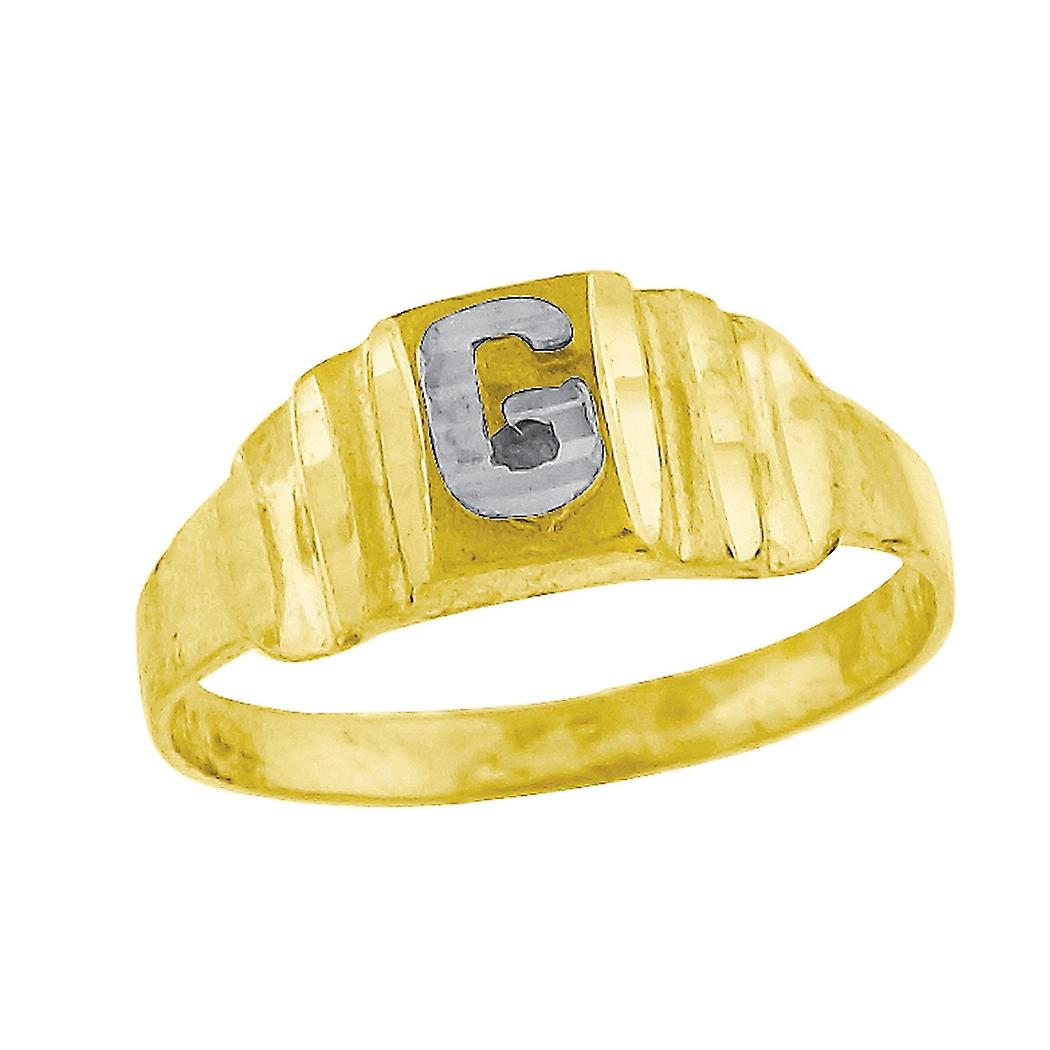 10k Two tone Gold Letter Name Personalized Monogram Initial G Band Ring 6.3x2.50mm Wide Size 4-Band Style-Ring