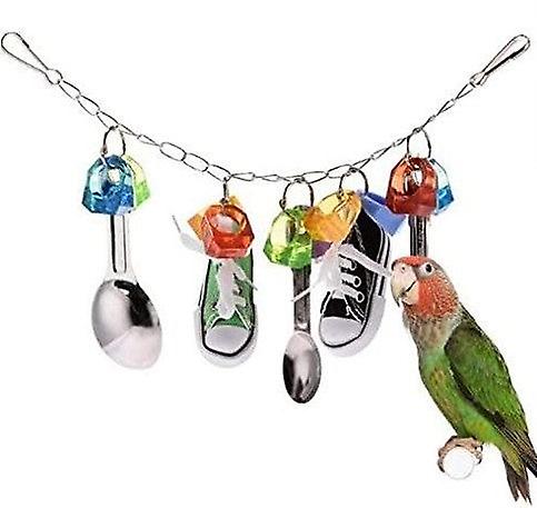 Safe Non Toxic Bird Toys Sneakers Metal Soup Spoon String Toy Parrot Bite