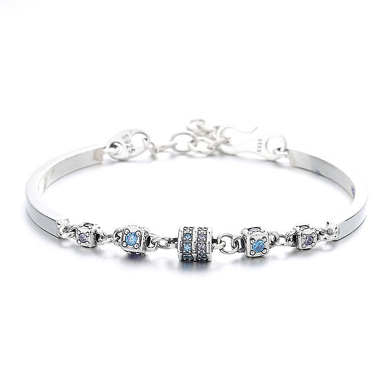 S925 Sterling Silver Cube Sugar Swivel Stitching Bracelet