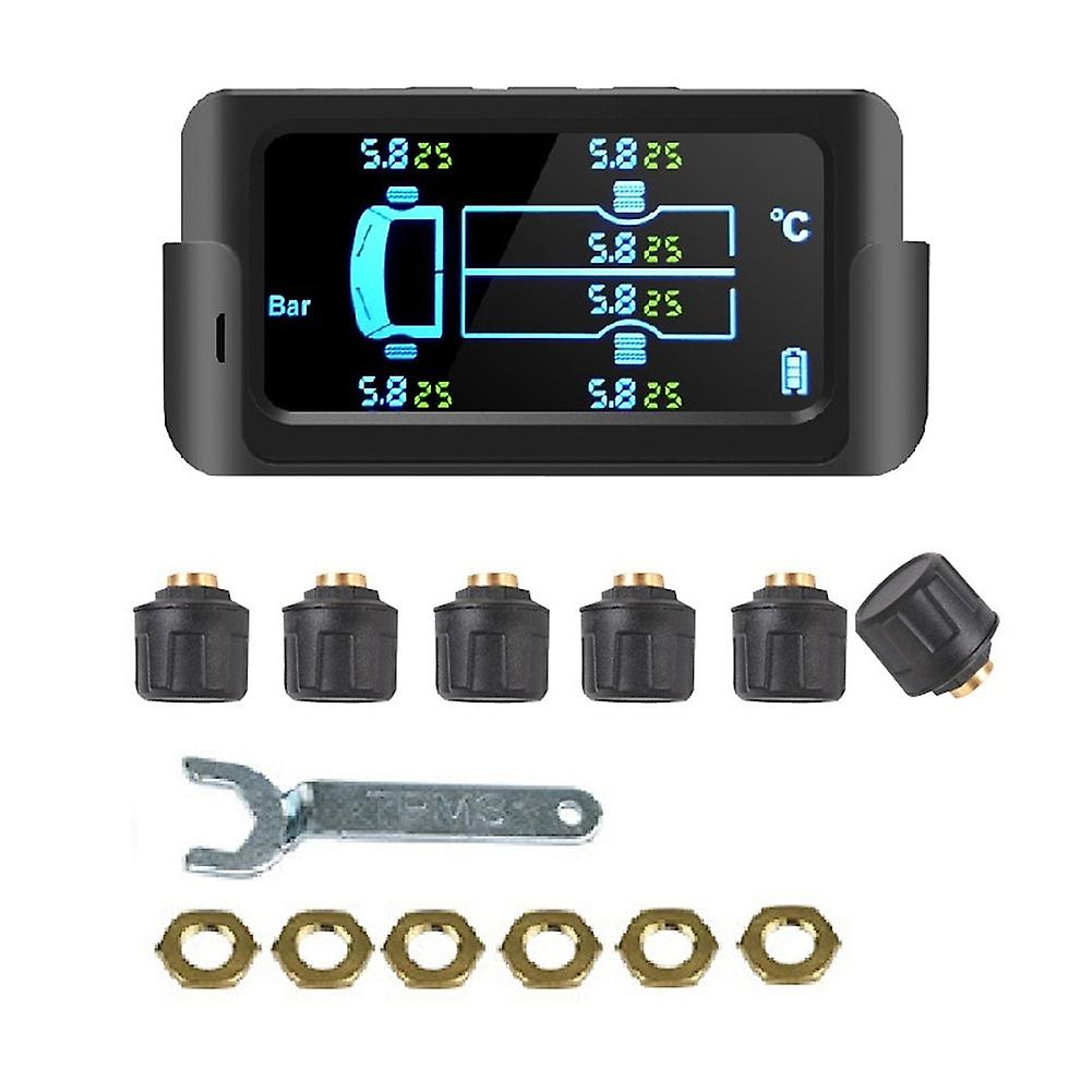6 Sensors Wireless Tire Pressure Monitor Solar Power Monitoring Security System Lcd Display Usb Charging For Vehicle Bus Van