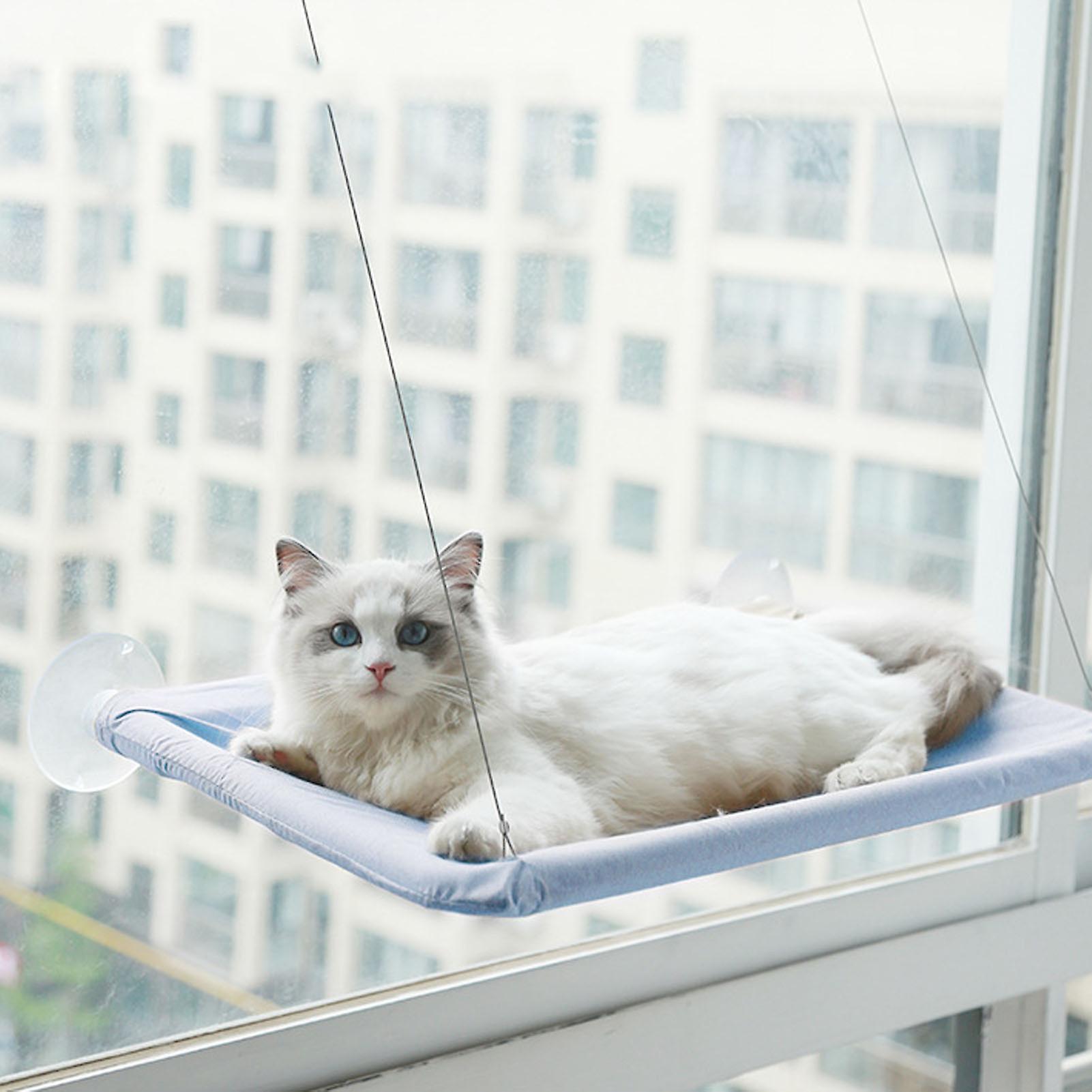 Cat Window Hammock Suction Cup Detachable Washable Comfortable Window Mounted Cat Hammock Bed for All Seasons Blue