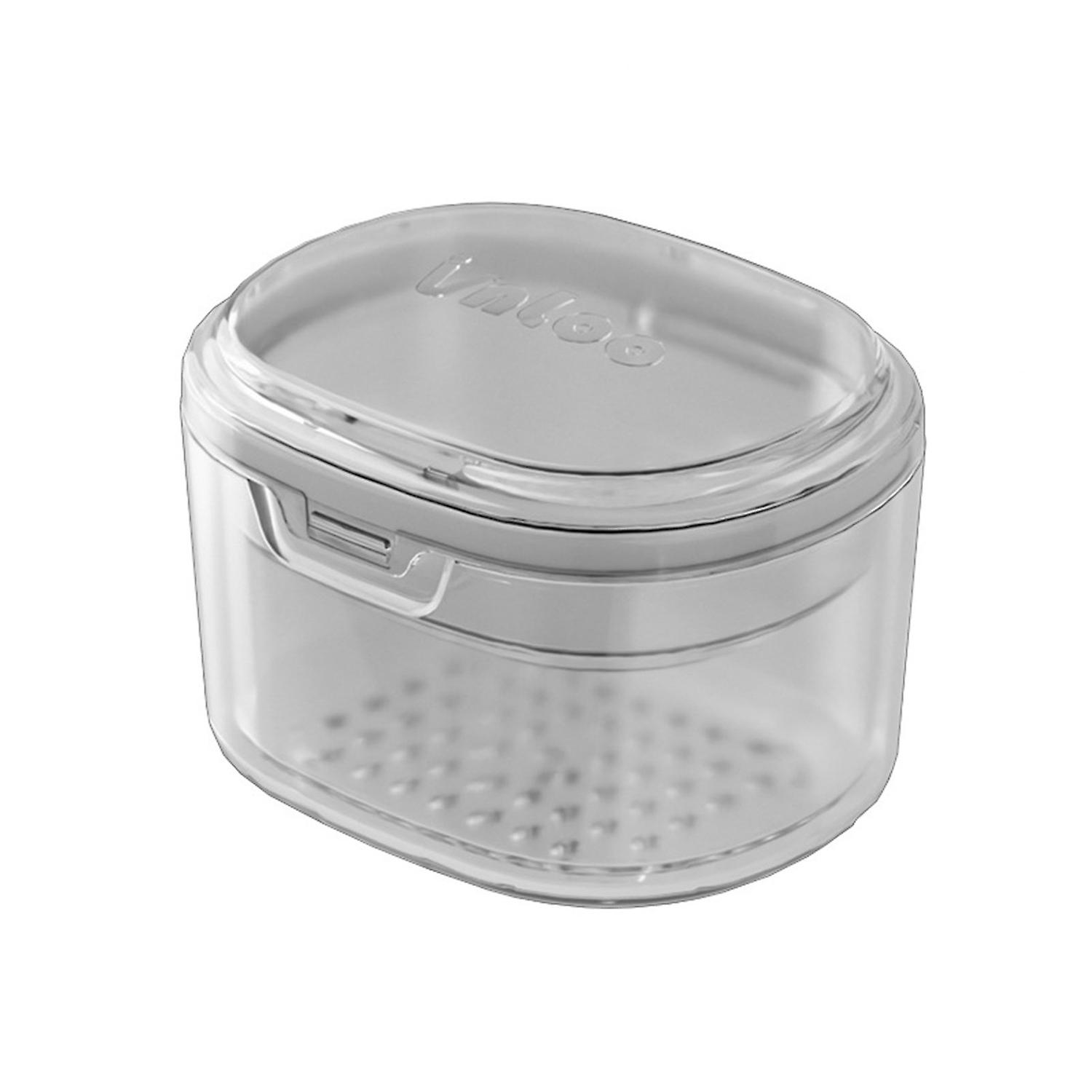 Portable Retainer Box with Drain Basket Double-layers Clear PC Mini Travel False Teeth Denture Bath