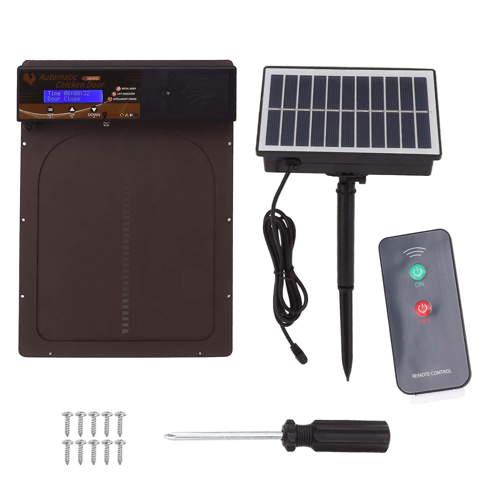 Automatic Chicken Coop Doors, Light Sensor, Remote Control, Solar Powered, Aluminum, for Home and Farm, Brown
