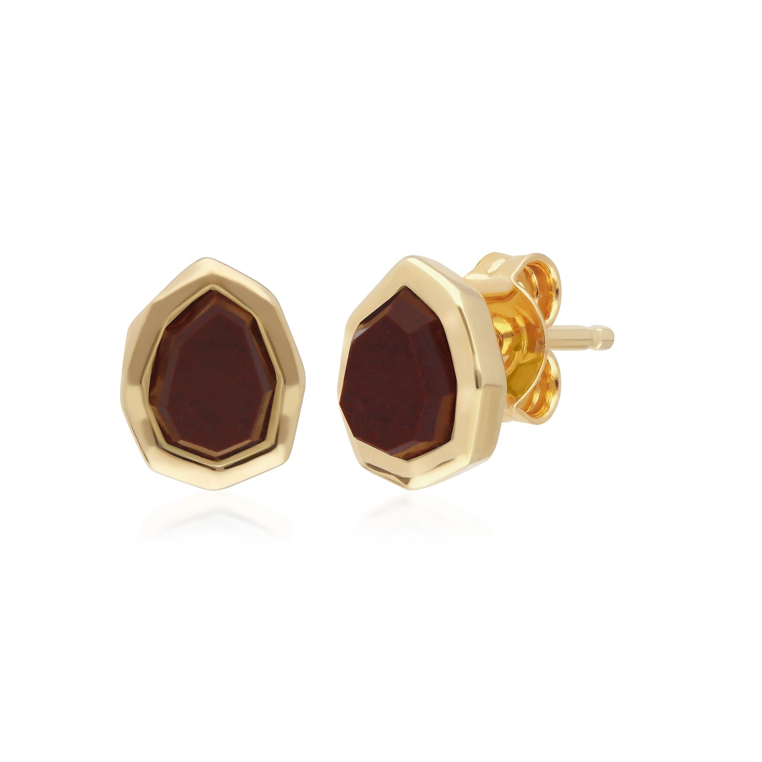 Irregular B Gem Red Jasper Stud Earrings in Gold Plated Sterling Silver 271E021104925
