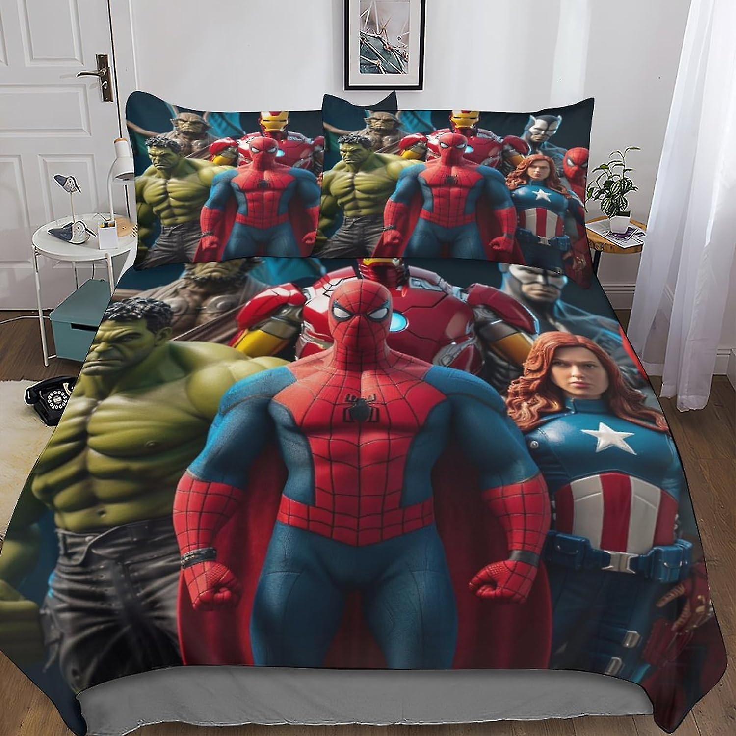 DSJackson Spider-Man 3D Print Duvet Cover 3PCs Movies Film Quilt Cover Bedding Set with Microfiber with Hidden Zipper Closure with Pillowcases for Boy