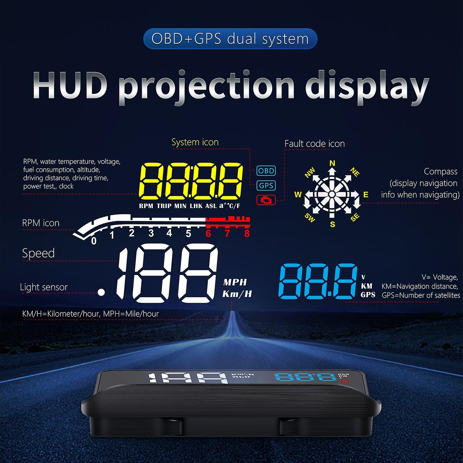 Newest D1 Hud Head-up Display Car-styling Hud Display Overspeed Warning Windshield Projector Alarm System Universal Auto 5.5'