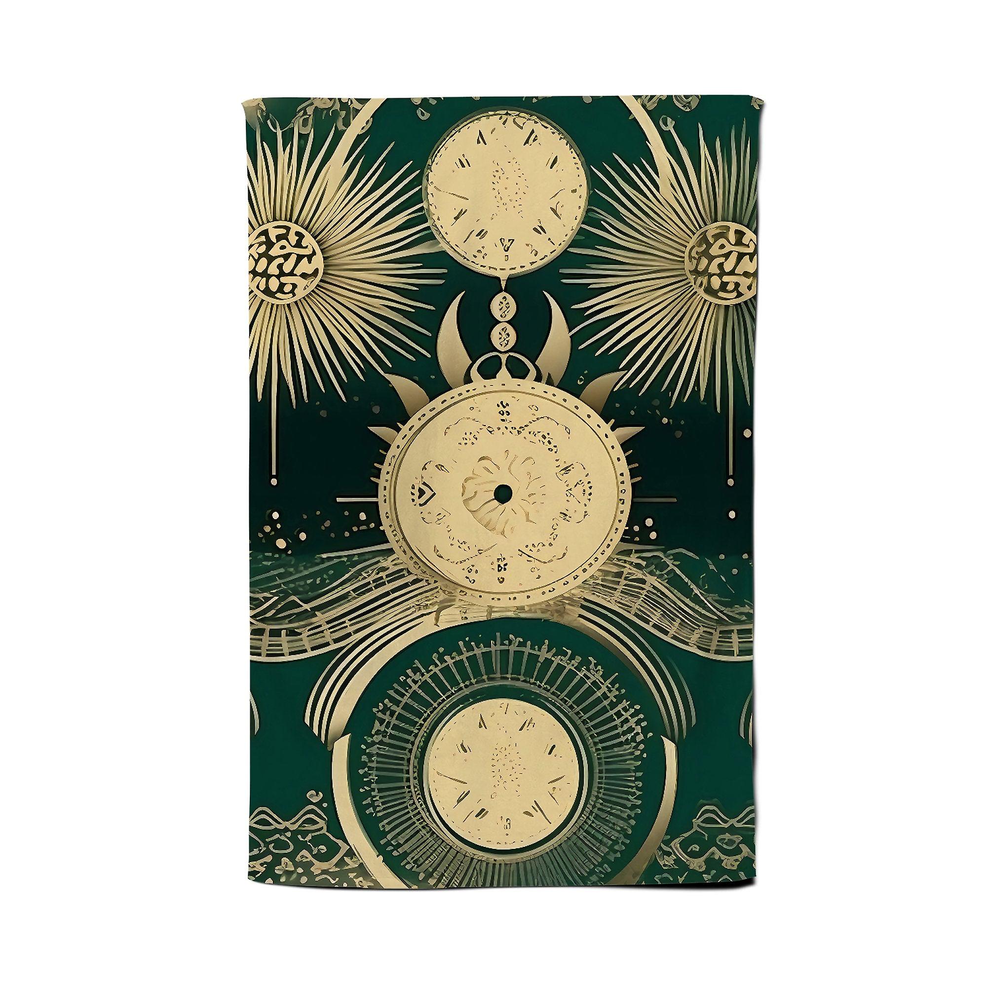 Green Moon And Sun Abstract Pattern Tea Towel