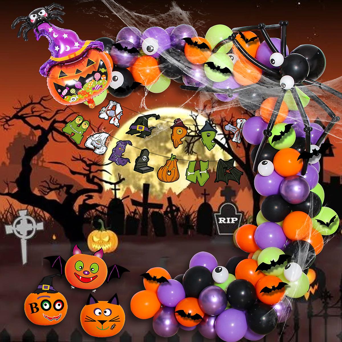 2023 بالونات الهالوين قوس جارلاند 10 بوصة أسود برتقالي أرجواني أخضر بالون سلسلة الغراء Helloween عين العنكبوت بالون مجموعة بالون
