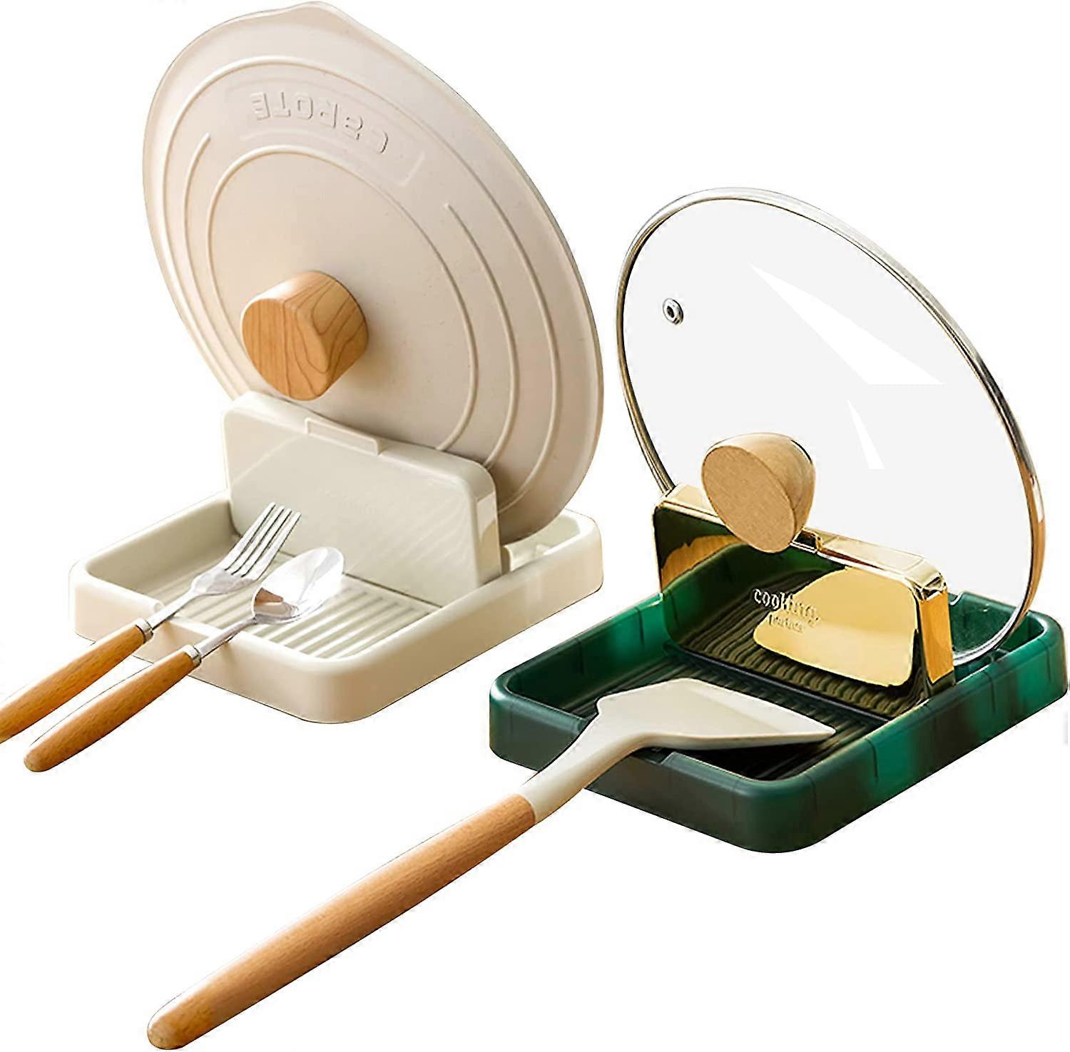 2 PCS Spoon Rest Foldable Pot Lid Holder Lid Holder (Beige+Green)