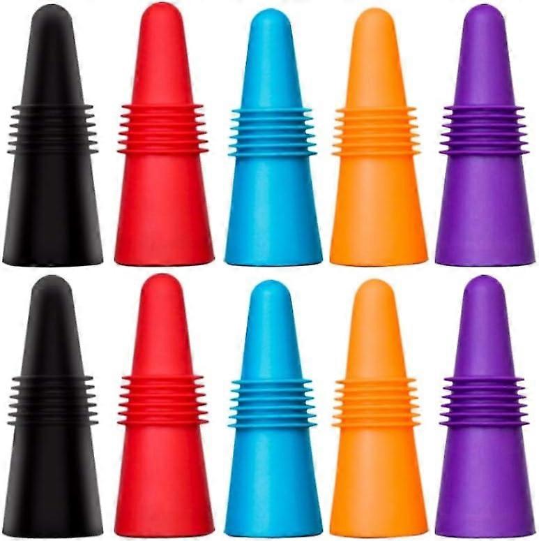 10 Pack Wine Stopper, Reusable Silicone Beverage Bottle Stopper with Cork Stopper to Keep Wine Fresh - Red, Blue, Orange, Purple, Black