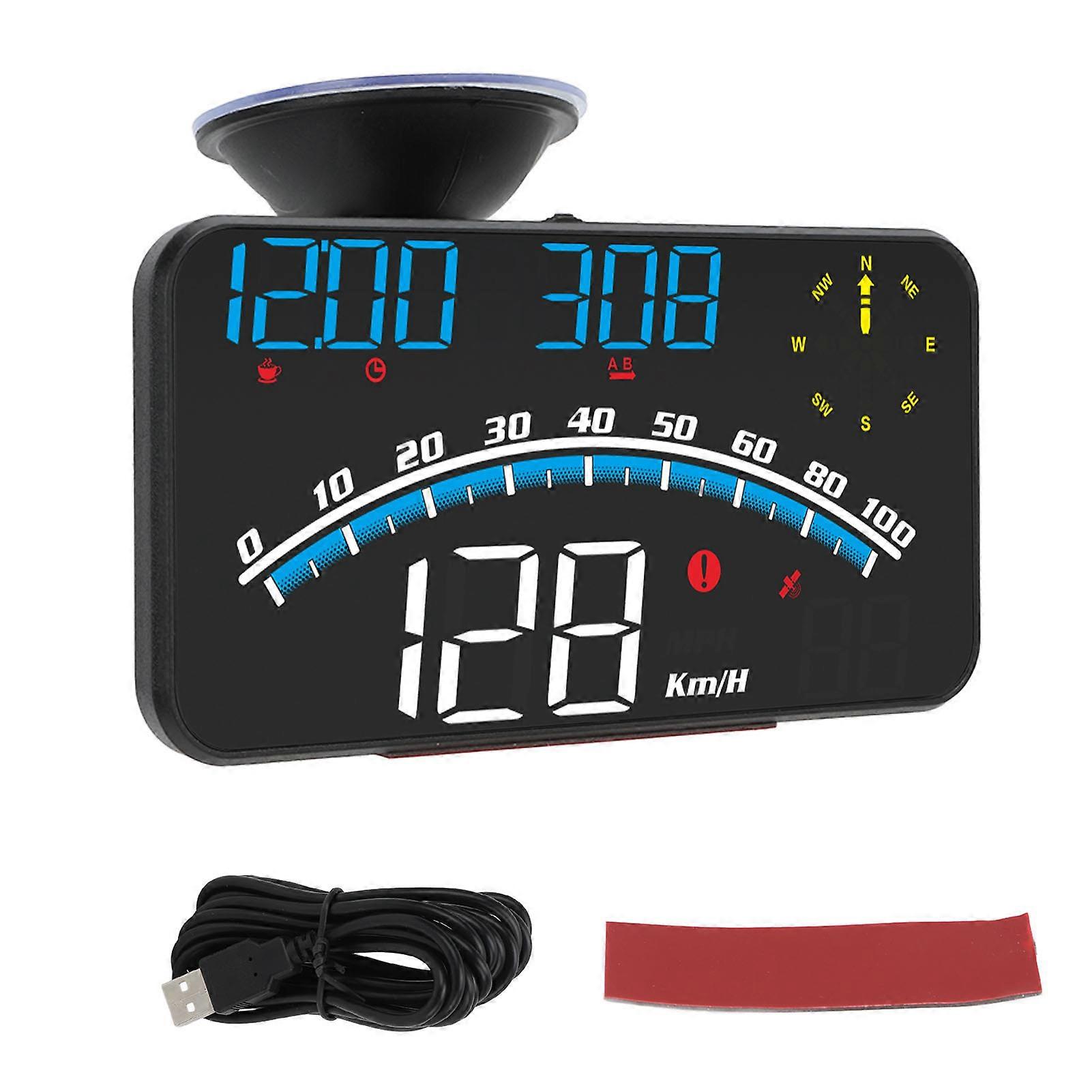 Smart HUD LED Screen High Definition Speed Alarm Multifunction GPS Speedometer Universal 5V for Cars Trucks Blue NO.77504