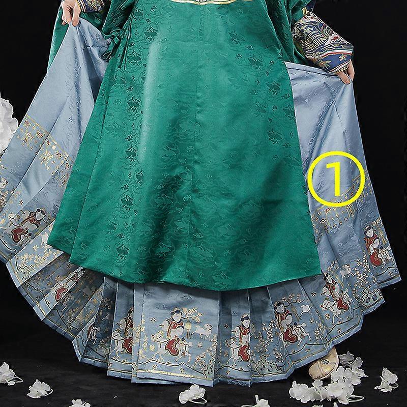 Ma Mian Jupe Hanfu 2023 Style Nouvel An Chinois 4.5 Mètres Ourlet Satin Tissu Cheval Face Jupe Chinois Dynastie Ming Jupe Traditionnelle Haze Bleu