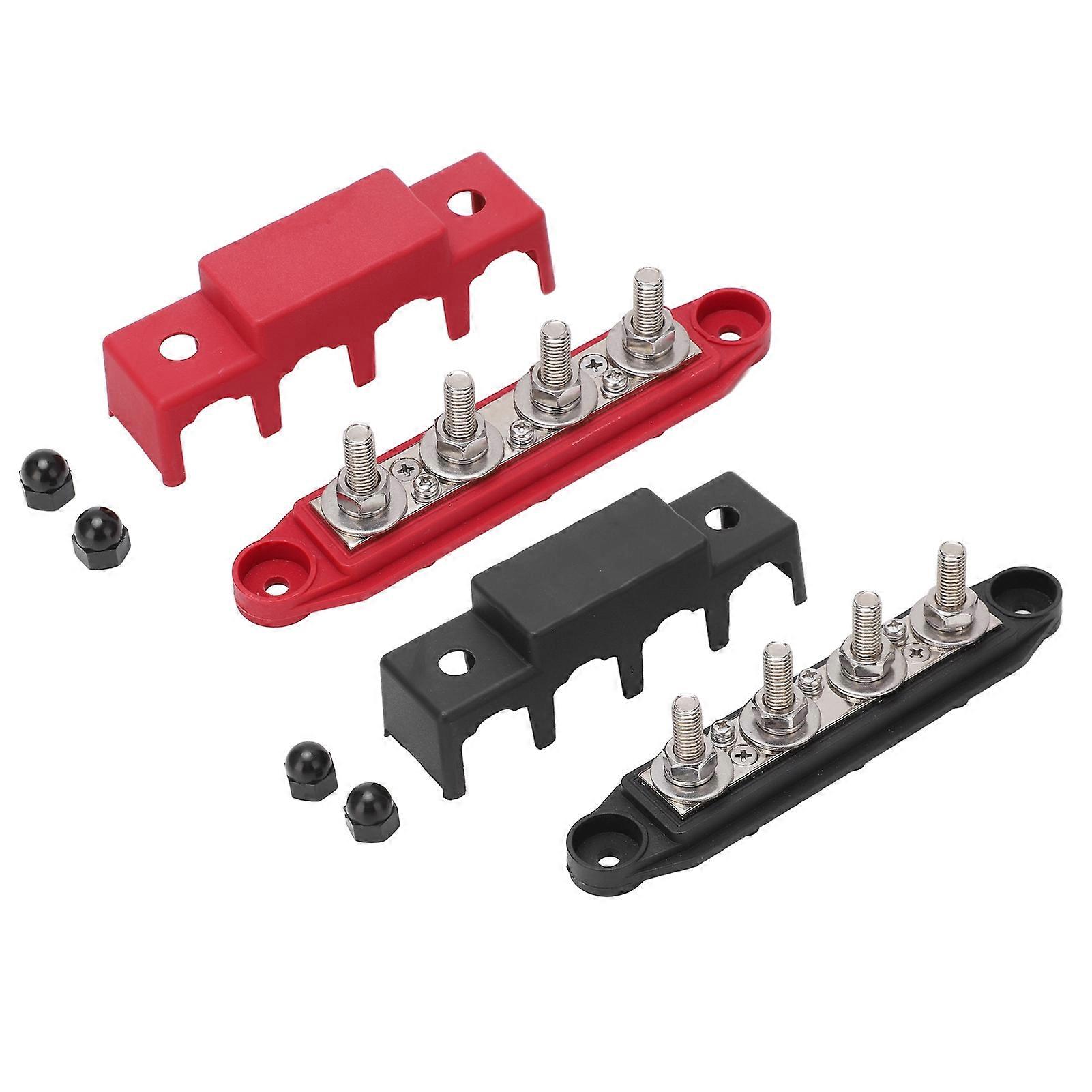Pair Black Red Power Distribution Block Bus Bar M8 Terminal Studs for Cars RVs Ships Yachts