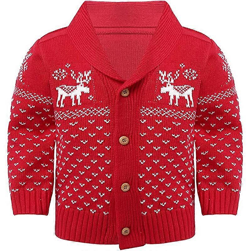 Baby Weihnachtspullover Hirschpullover Weicher gestrickter Winter-Button-up-Cardigan