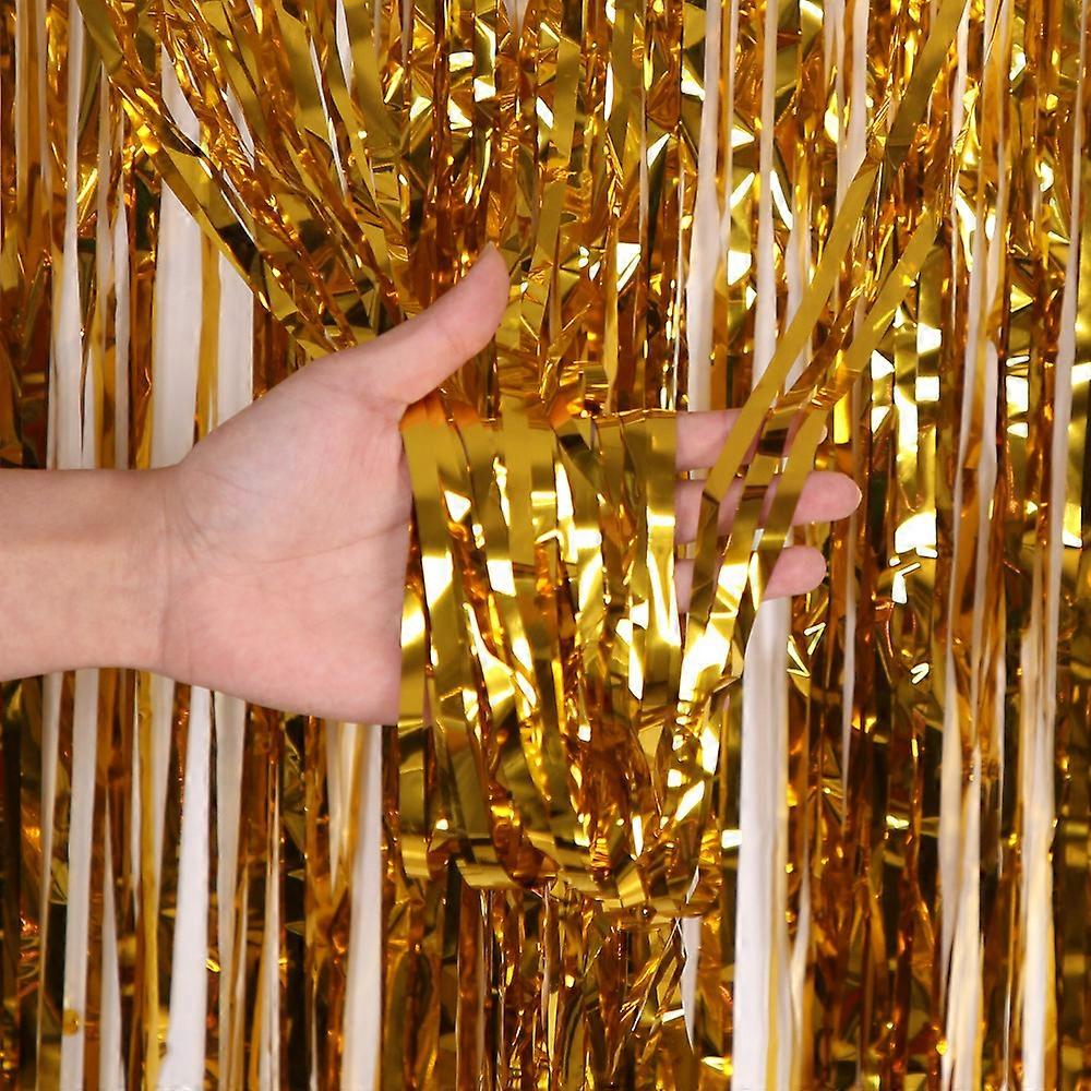 3.2 Ft X 9.8 Ft Metallic Tinsel Foil Fringe Curtains For Party Photo Backdrop Wedding Decor (2 Pcs)
