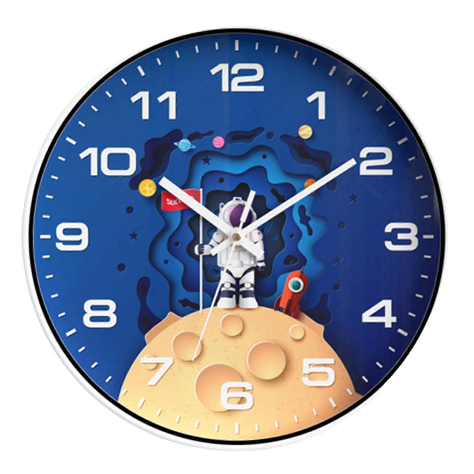 30cm Astronaut Background Wall Clock Round Wall Electronic Clock For Children\'s Room Bedroom Study