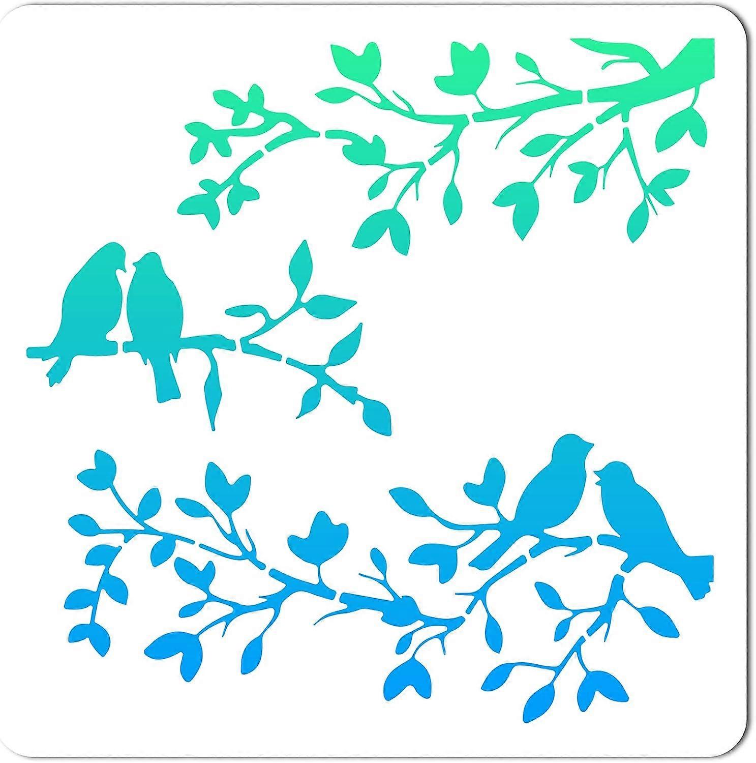 30x30cm Birds Stencils Templates Birds on Branch Pattern Large Square Stencils Reusable Plastic Sign for Painting on Wood Wall Scrapbook Card Floor Ca