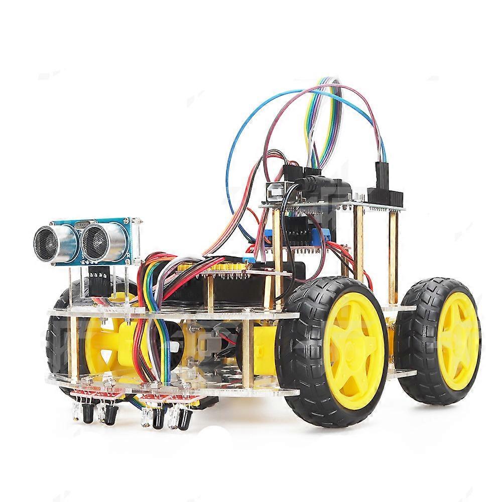 Kit de carro robô inteligente para projeto Arduino Uno, compatível com Arduino IDE, rastreamento de linha e prevenção de obstáculos, robô de carro de brinquedo educacional inteligente 