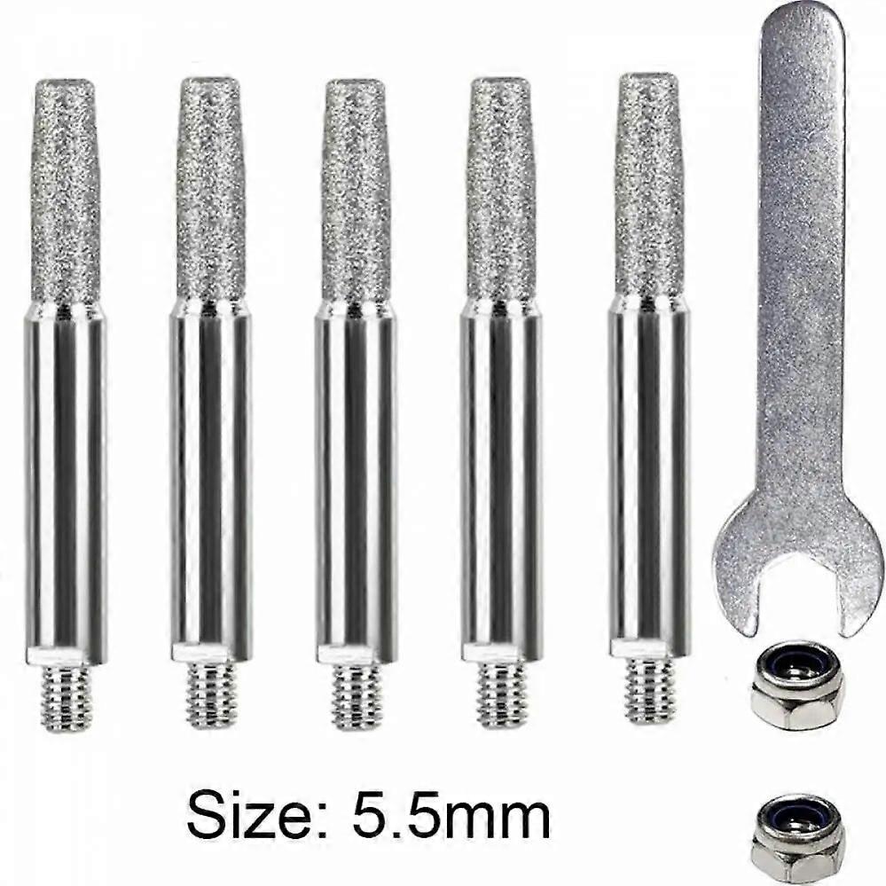 5pcs Chainsaw Sharpening Bits High Hardness Chainsaw Grinding Stones for Chain Saw with Wrench Nuts Chainsaw Sharpener Burr 5.5mm