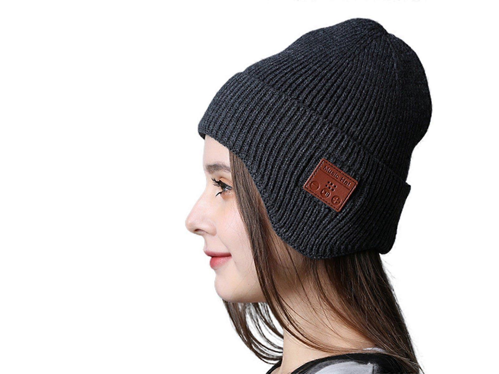 2PCS Wireless Bluetooth Headphone Beanie Dark Grey