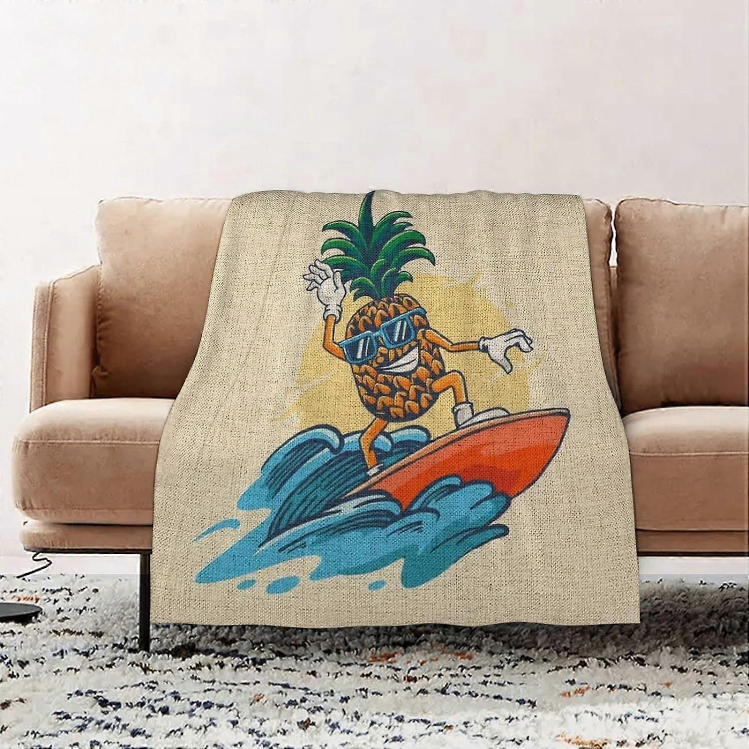 Premium Flannel Throw Blanket - Pineapple Surf flannel Blanket Sofa Throw, Blanket Fluffy Soft Throw for Bed and Couch Throw/Single