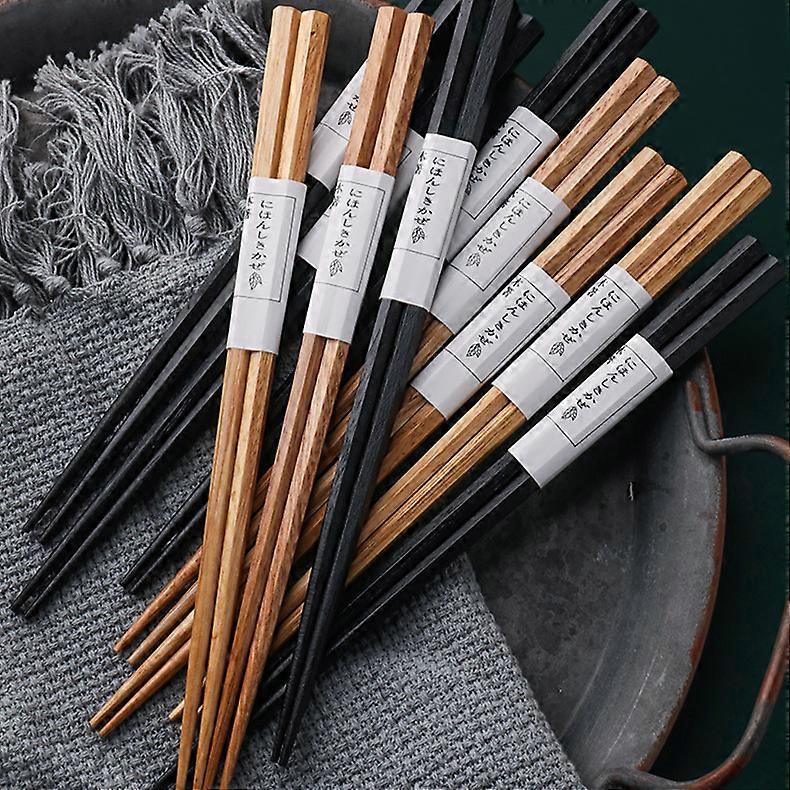 10 pairs of high quality reusable natural wooden chopsticks in classic style, with box, a precious gift.,2024 Ping