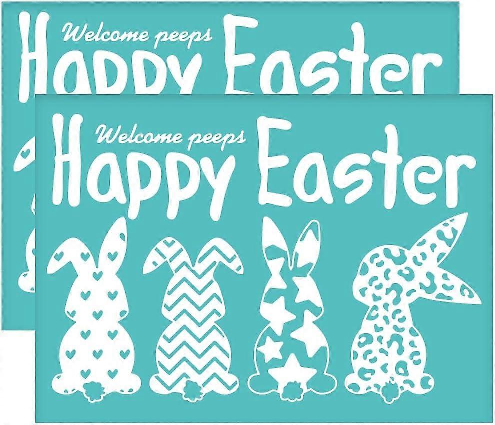2pcs 7.7x5.5 inch Happy Easter Silk Screen Stencils Self-Adhesive Rabbit Back View Silk Screen Printing Stencil Welcome Peeps Mesh Stencils Transfer f