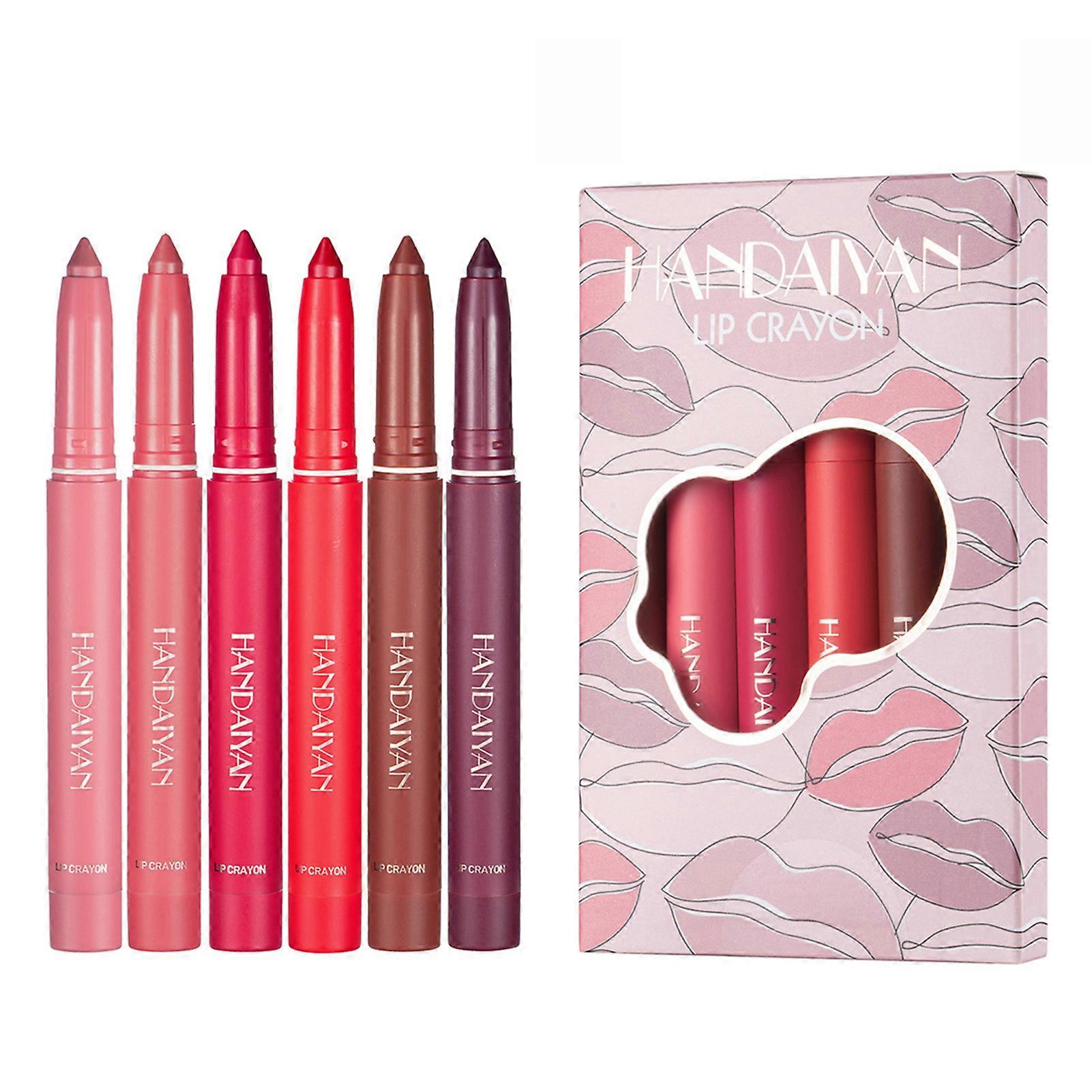 6 Colors Rotating Sharpenable Matte Lipstick Pencils Dual-Use Lip Liner Set for Shopping Dating
