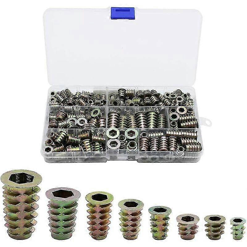 Zinc Alloy Hex Threaded Insert Nuts Threaded Insert Nuts External Thread For Wood Furniture Nut Tool Kit 230 Pieces