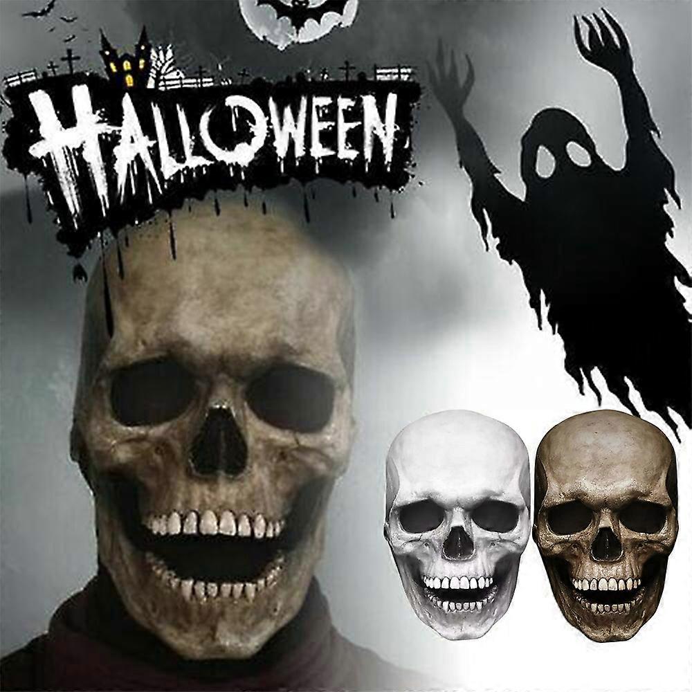 Halloween Creepy Skull Latex Full Head Mask Moving Jaw Cosplay Realistic Headgear Party Horror Prop