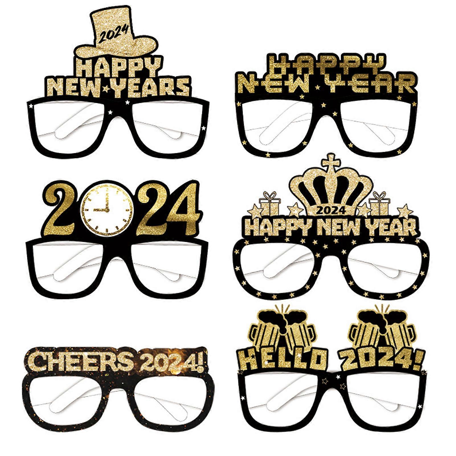6/12Pcs Glasses Frame Eye-catching 2024 Happy New Year 3D Eyewear Party Props for Festival Decoration