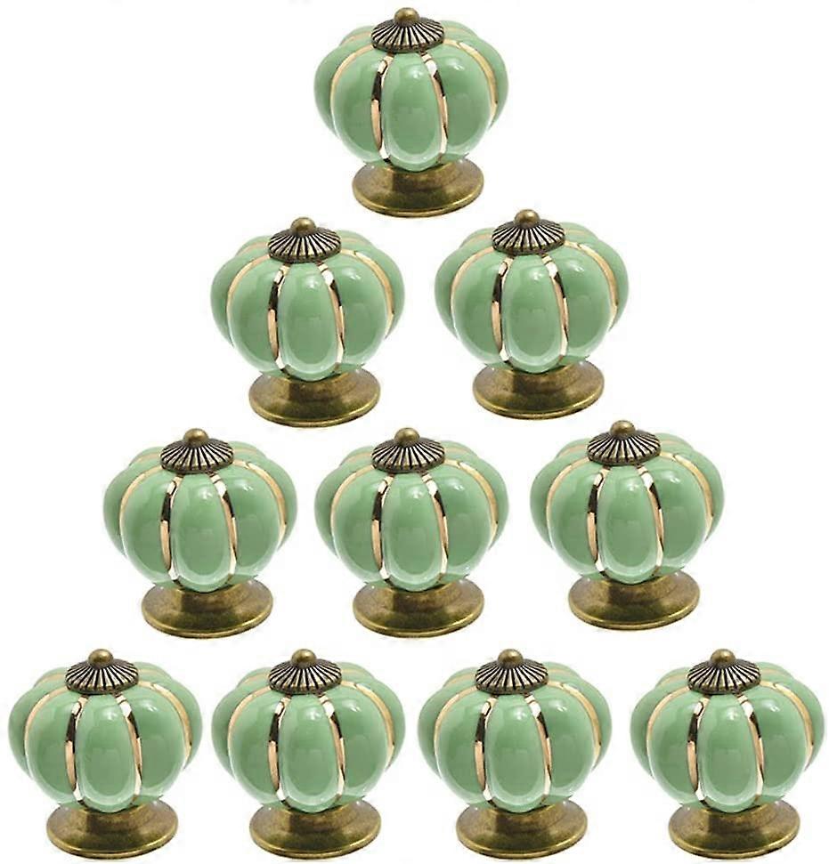 Set of 10 Vintage Ceramic Pumpkin Door Knobs Light Green