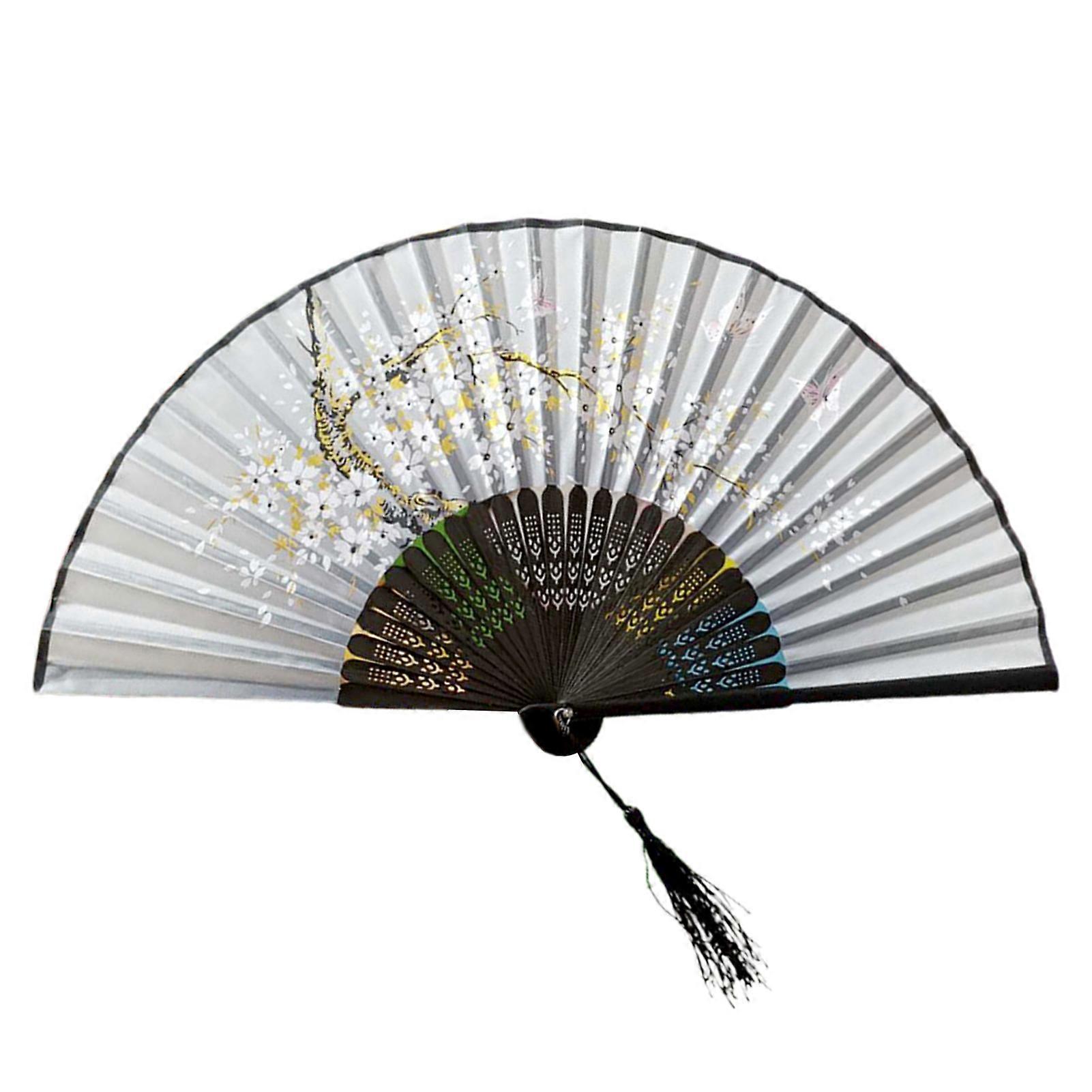 Folding Fan Chinese Vintage Bamboo Fan Lightweight Portable Hand Fan with Tassel Pendant for Daily Use
