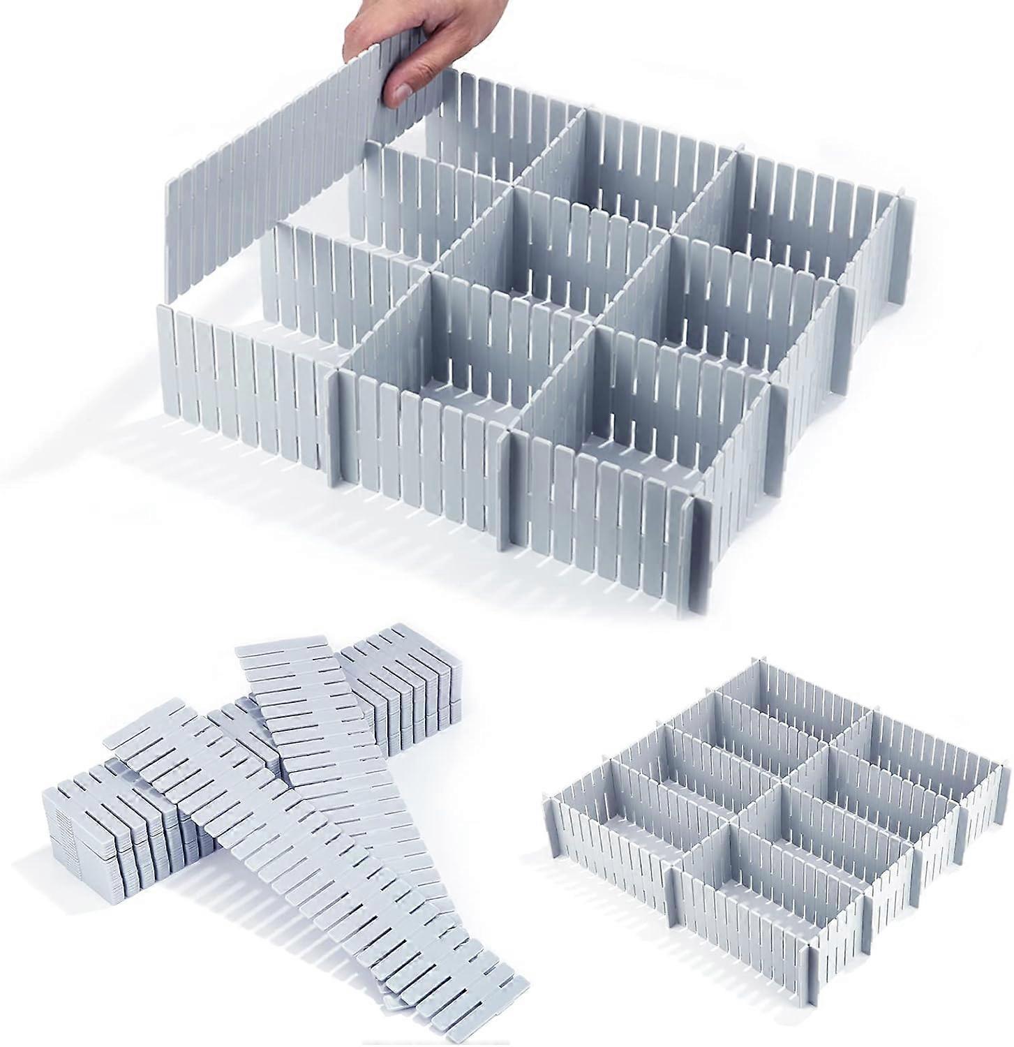 DIY Drawer Organiser, Set of 16 Plastic Storage System, Adjustable Desk Organiser for Socks Stationery, Blue