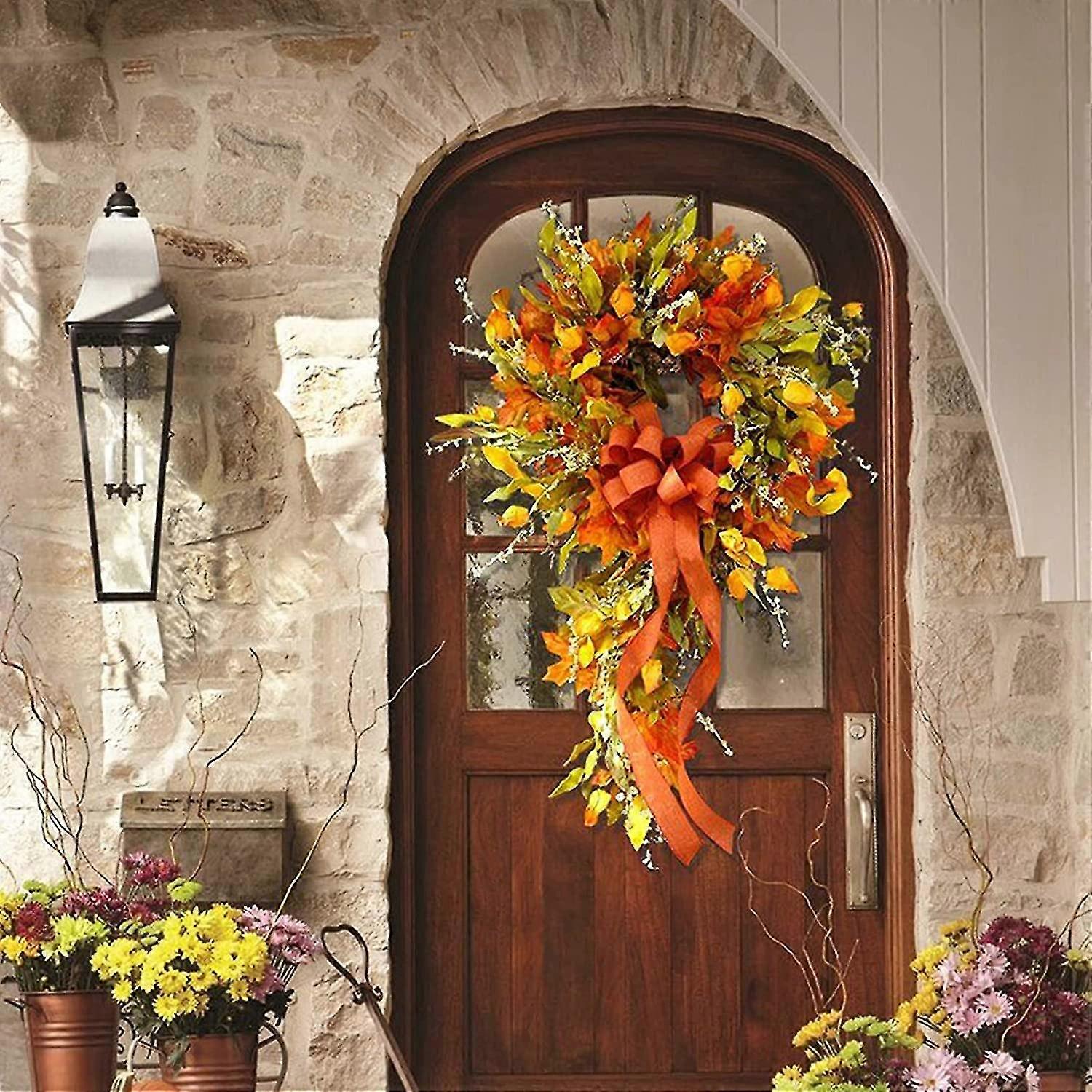 Autumn Wreath Frame For Front Door Outside, Fall Eucalyptus Farmhouse Wreath Rustic Autumn Wrea