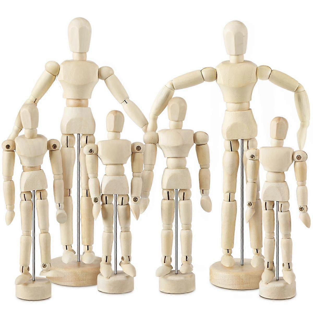 6 Pcs Artist Mannequin Model Wooden Manikin Drawing Moveable Figure Model with Stand Flexible Joint