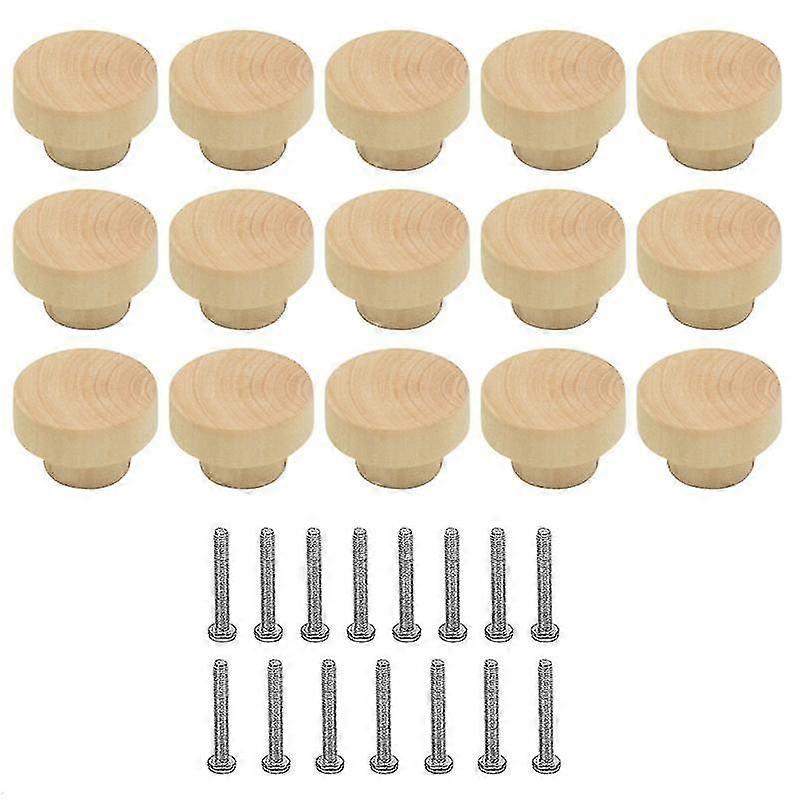15Pcs Wooden Drawer Knobs, Furniture Knobs, Wooden Cupboard Knobs for Cabinets and Drawers, Round W