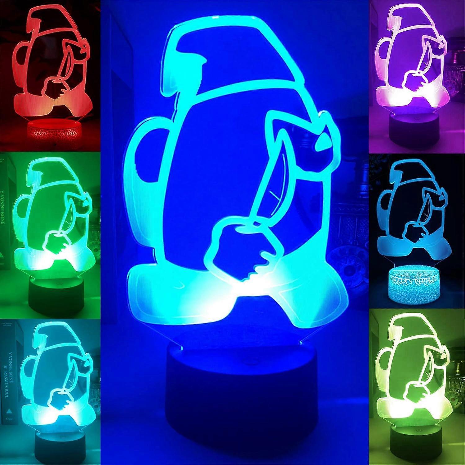 Among Us Night Light 3D Illusion Desk Lamp,7/16 Colors Acrylic Visual 3D Smart Touch Function Illusion Night Light,Among Us Game Bedside Lamp with Lav