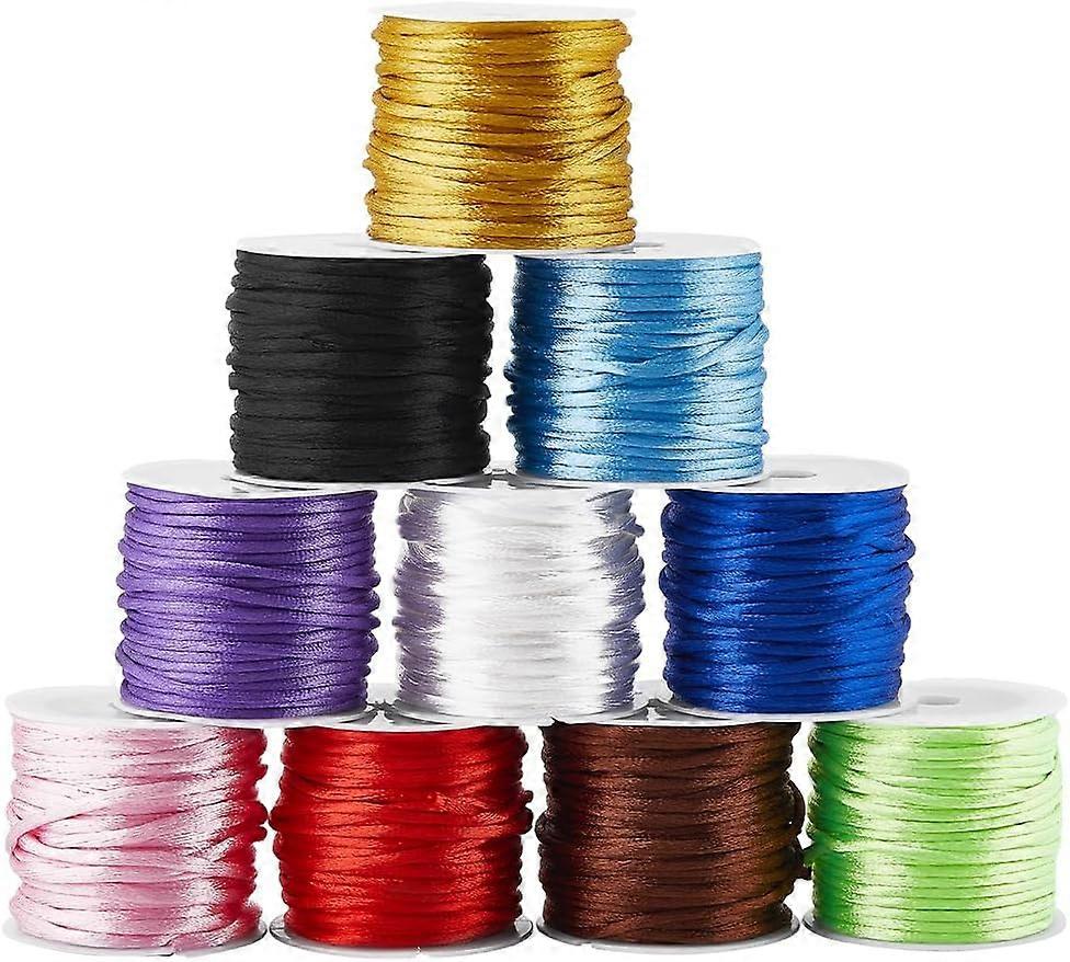 100 Yards 2mm Satin Rattail Cord Nylon String Trim Silk Cord Thread Colorful Beading String for Friendship Bracelet Necklace Chinese Knot Macrame Trim