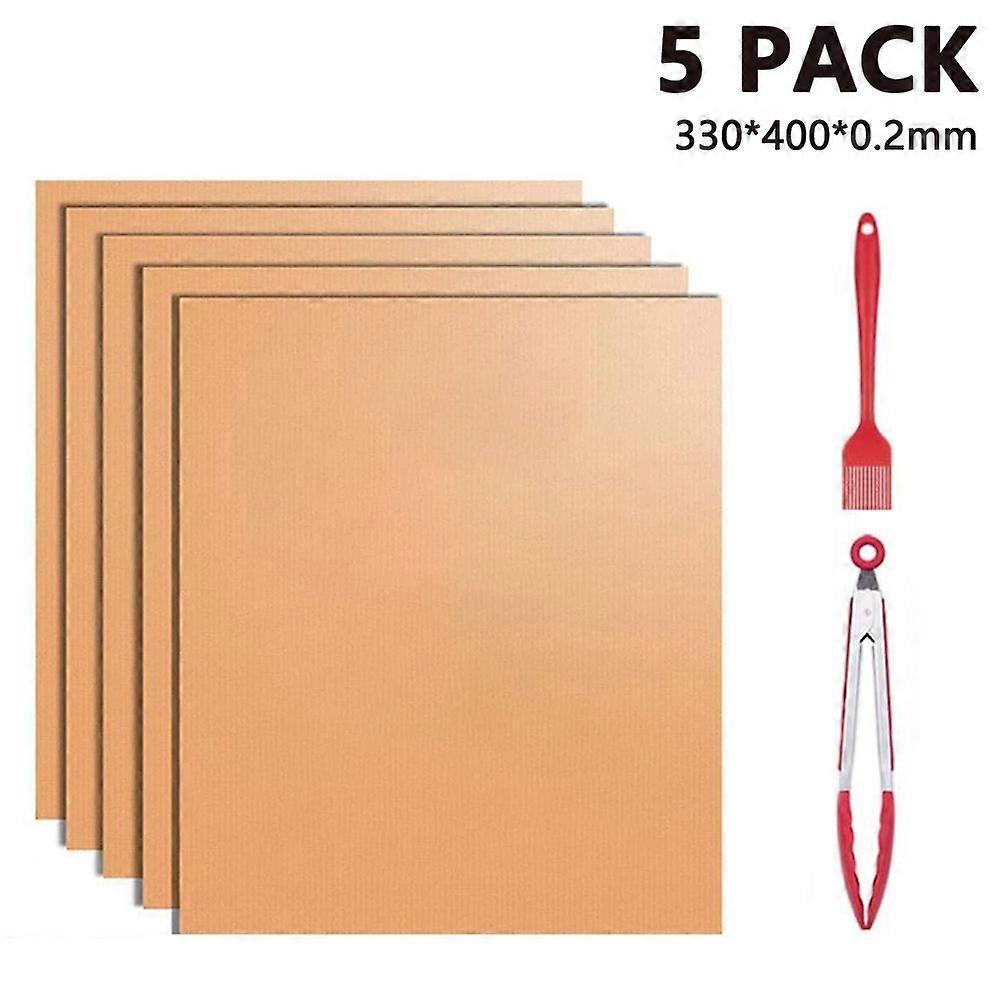 Non Stick Grill Mat Set of 5 Mats Reusable with Clip and Silicone Brush