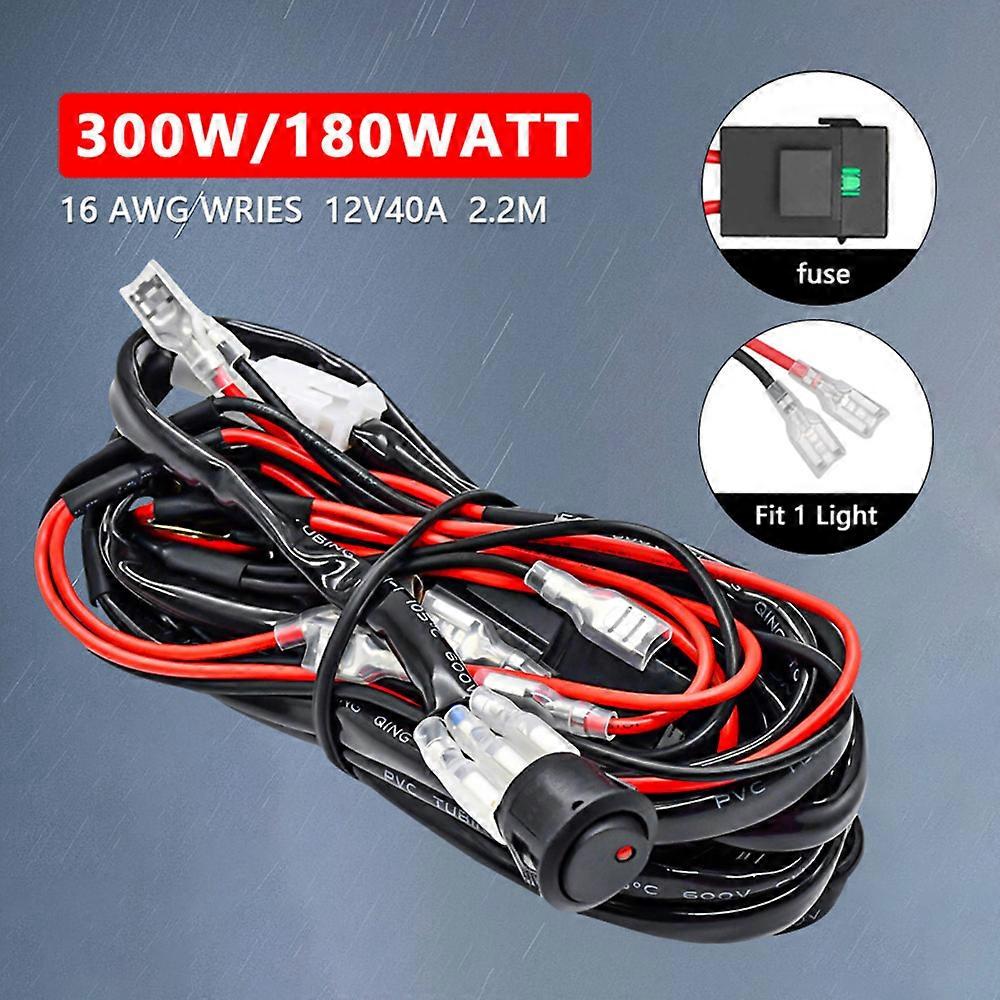 LED Light Bar Wiring Harness Kit 300W 2 Lead 16 AWG Universal LED Work Light Bar Wiring Harness w/ 12V 40A Relay On & Off Switch