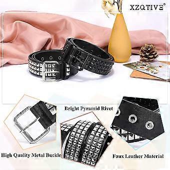 ZNDFTW Ceinture cloutée pour homme et femme – Accessoire de vêtements punk emo gothique avec perles carrées pyramides lumineuses – Ceinture à œillets vintage rock pour pantalon en jean, Noir , 3.8cm
