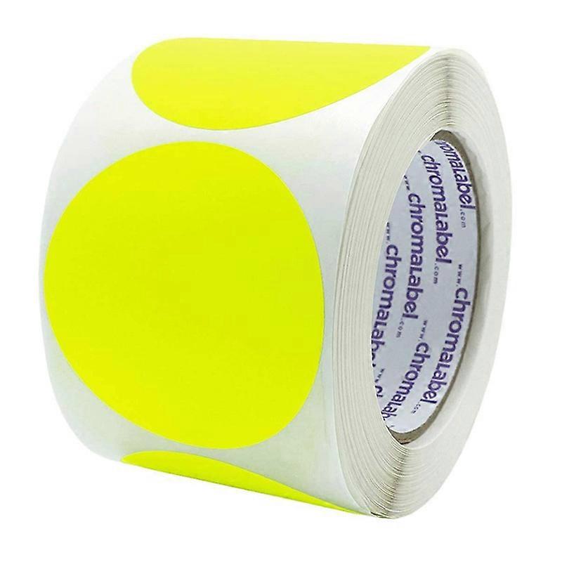 2 Inch Round Label ,Fluorescent Yellow ,Permanent Color Code Dot Stickers, 500 Labels per Roll