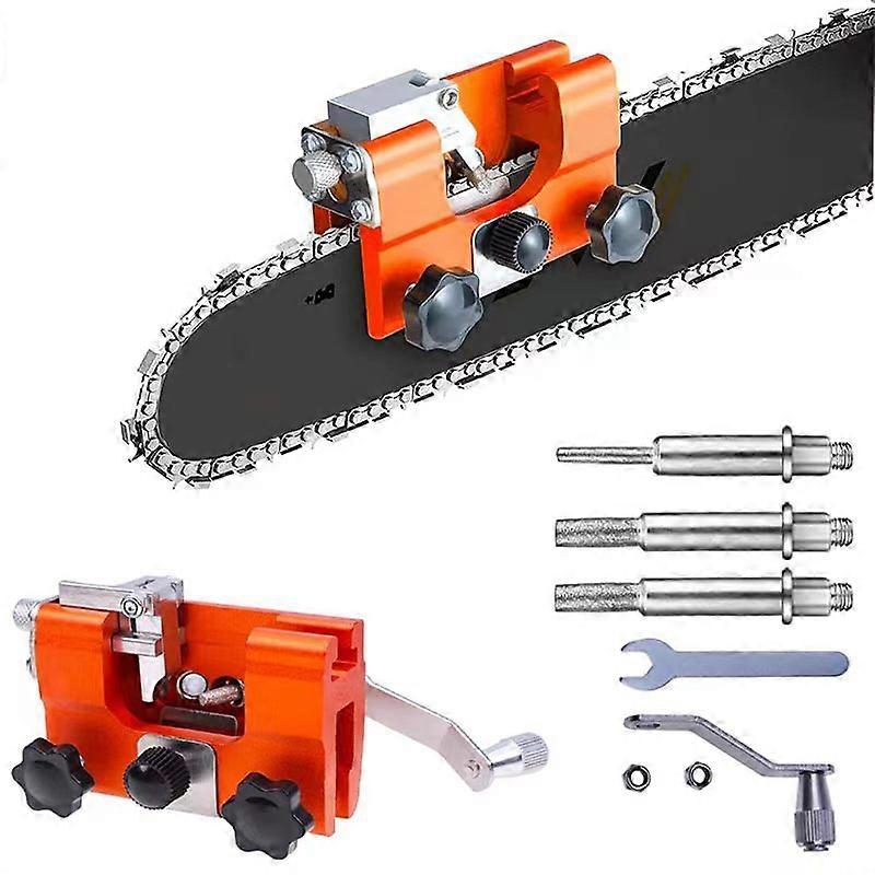 Chainsaw Sharpener, Hand-Cranked Chainsaw Chain Sharpening Jig Kit, The Grinding Head Position Can Be Moved To Sanding, Convenient To Carry 3 Burrs