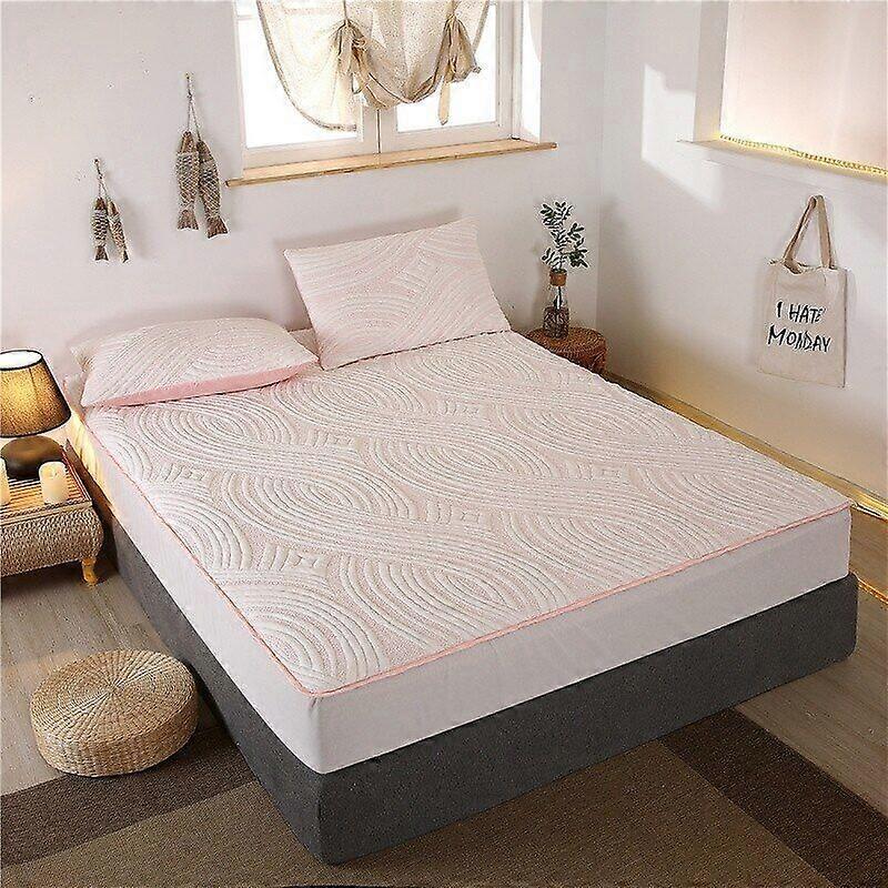 Mattress Protector Embossed Mattress Cover Fitted Sheet Solid Color Thick Soft