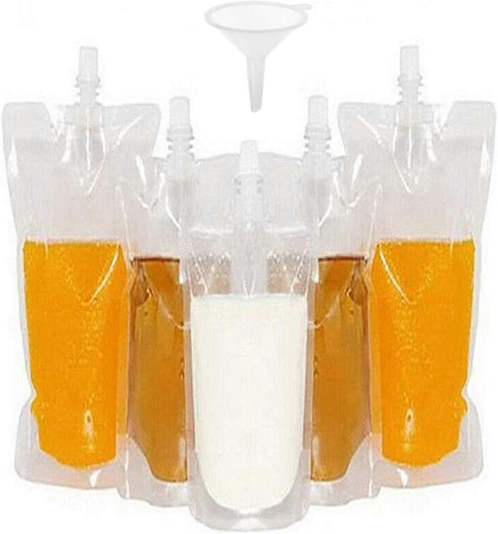 50 Beverage Bags (250ml), Clear Smoothie Pouch Containers, Sturdy Leakproof Hand Seal, for Frozen Juice Bottles, Plastic Funnel