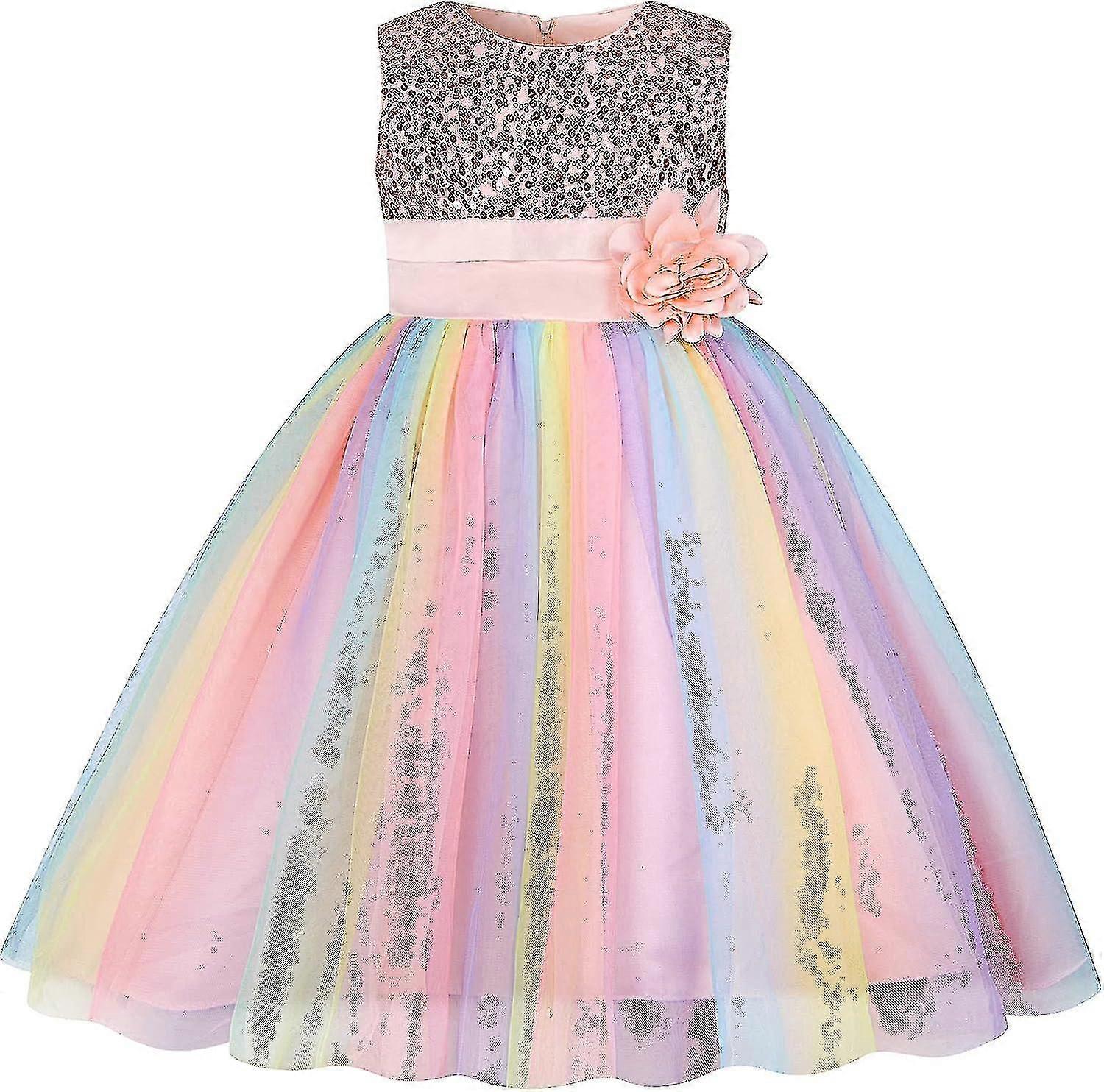 여자 파티 드레스 레인보우 스팽글 튤 신부 들러리 공주 생일 드레스 선물 여자
