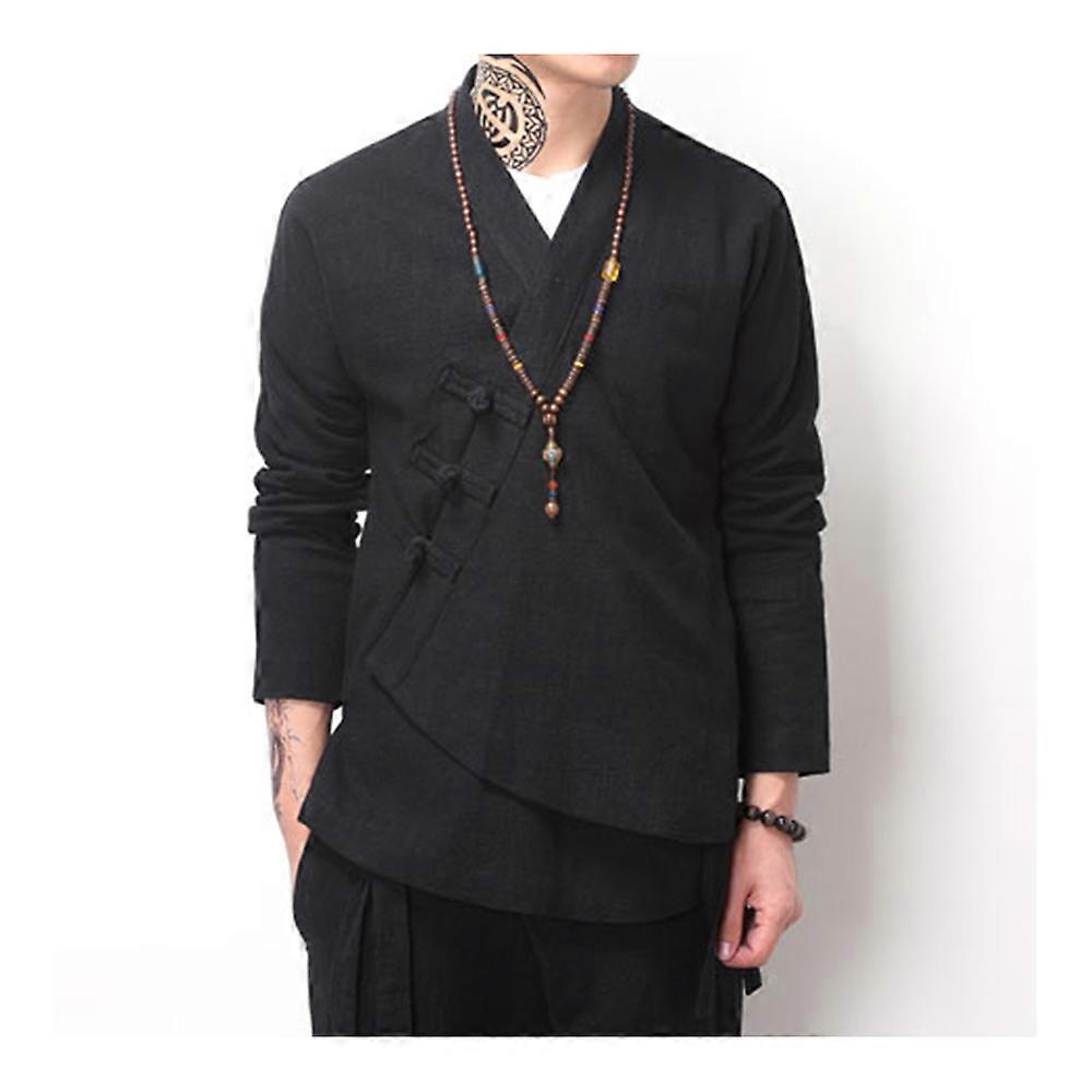 Flax Slant Opening Plate Button Stand Collar Coat